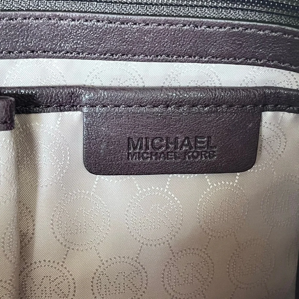 Michael Kors Matilda Brown Leather Shoulder Bag Python Embossed Accents Gold (T)